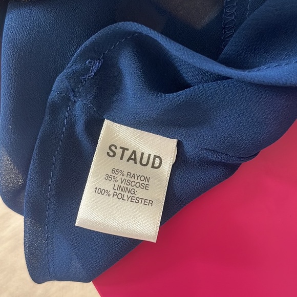 STAUD Mini Milla Dress in navy yellow abstract print size 2! - Picture 9 of 12